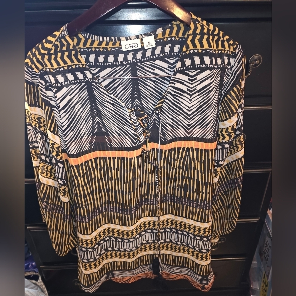 Cato Women's Size XL Sheer Top Geometric Patterned Top